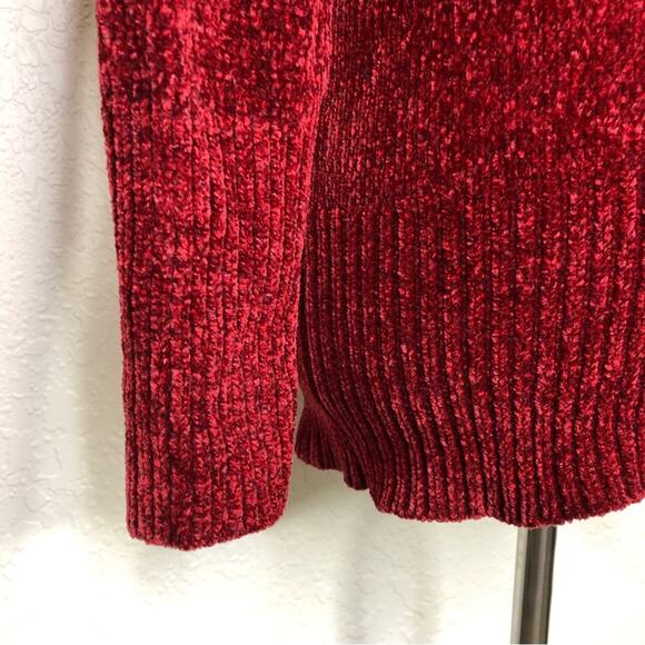 WHBM dark red velour chenille knit cowl neck off shoulder sweater Medium Petite - Picture 13 of 14